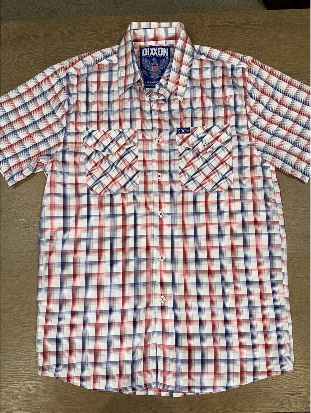 Dixxon Flannel Co Men's M The Amendment Bamboo Short Sleeve Red Blue Plaid Shirt